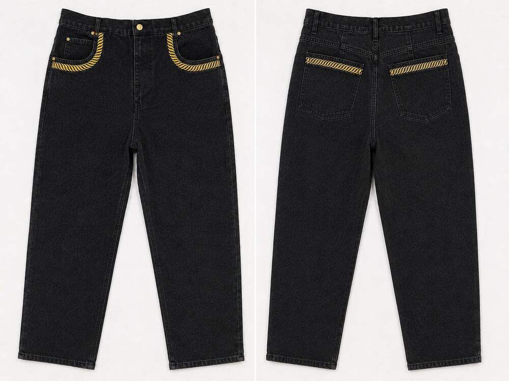 Venezia Vintage Black Denim Mom Jeans Gold Braid Accent High Rise Size 20